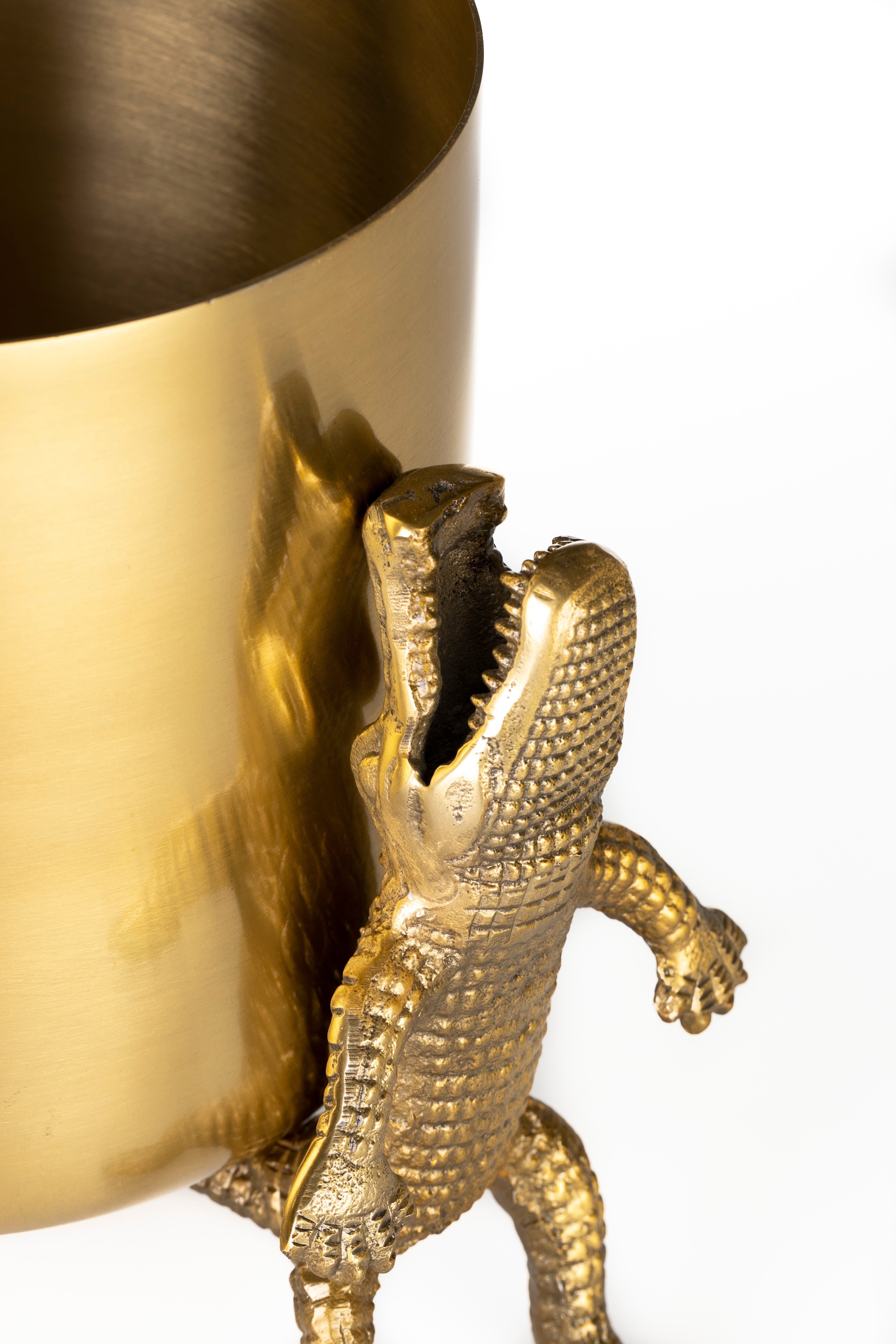 Bold Monkey Surrounded By Crocodiles Gold Vase Medium